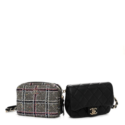 Chanel Tweed Lambskin Quilted Double Belt Bag Black 1 of 14