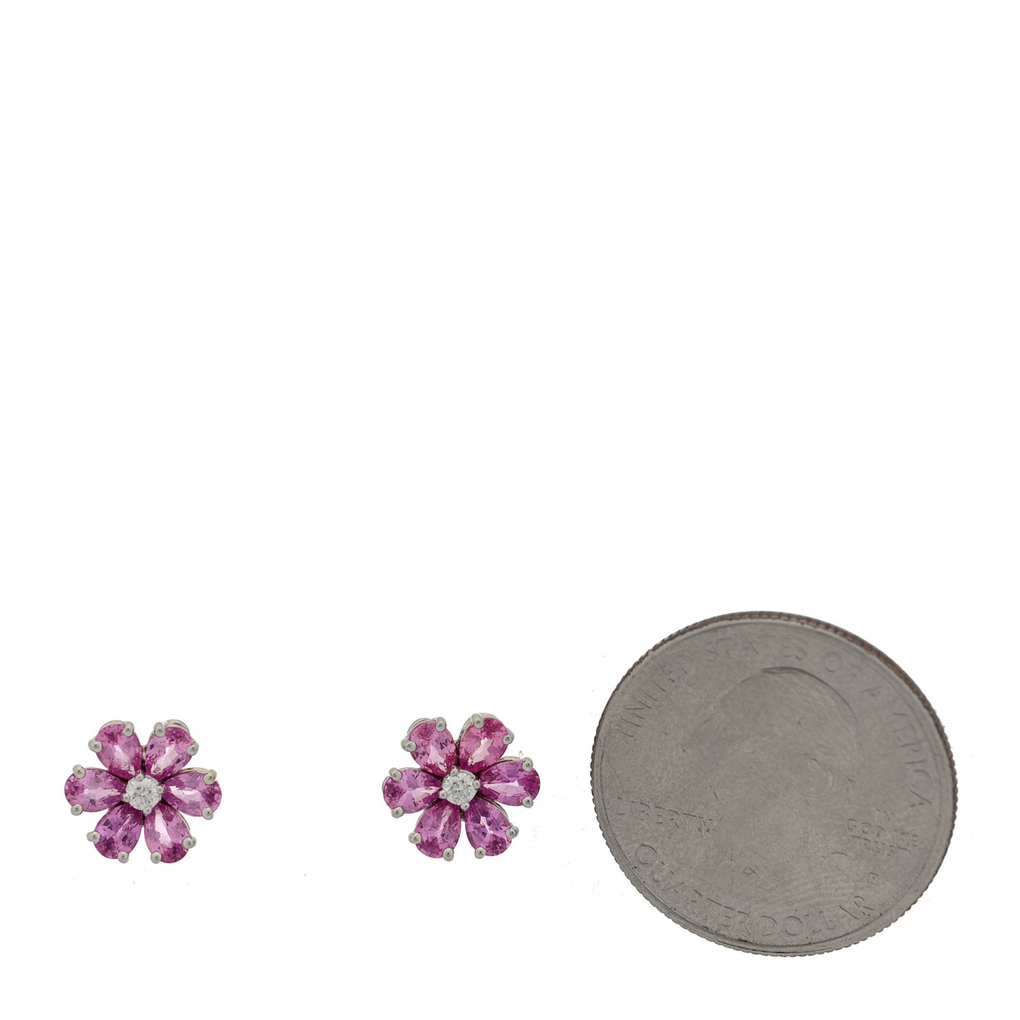 Platinum Pink Sapphire Diamond Forget Me Not Earrings