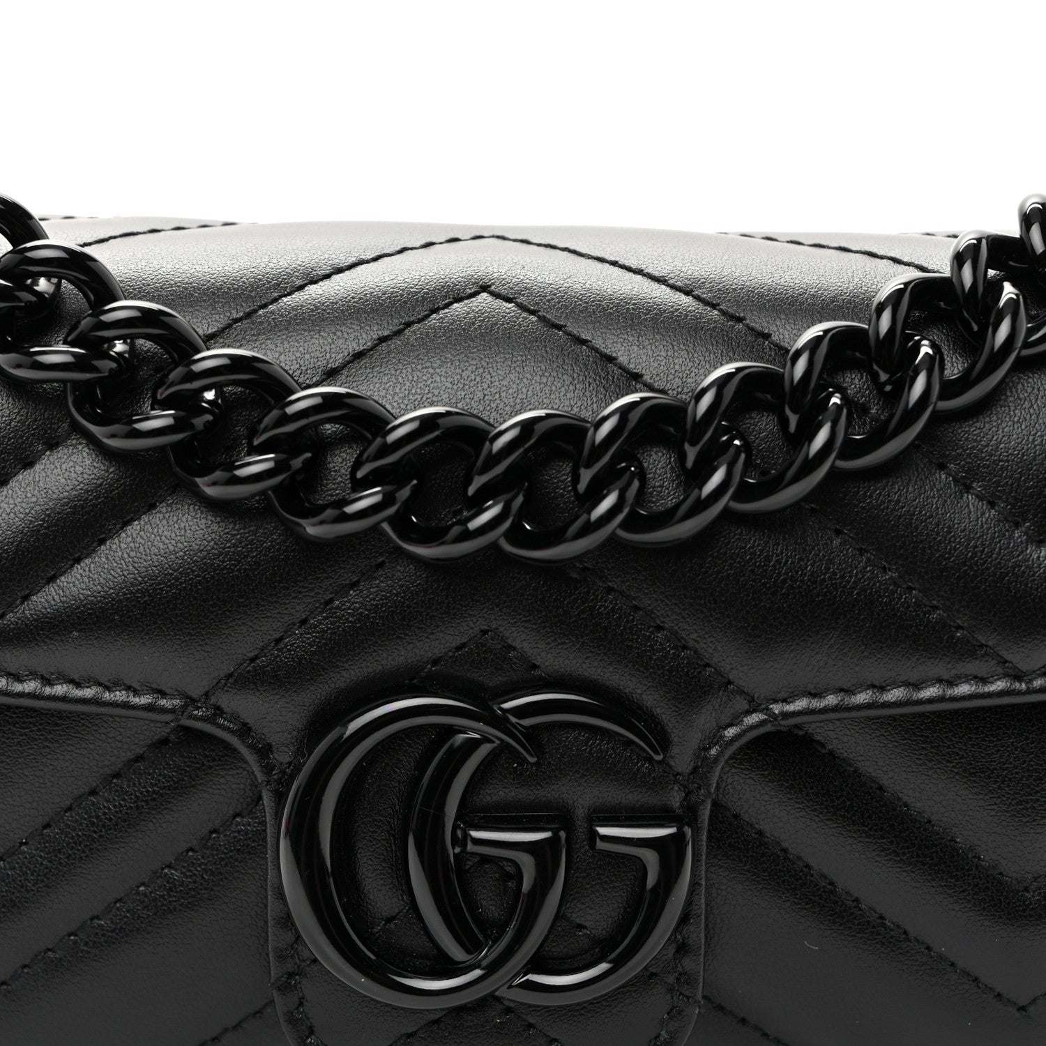 Gucci Calfskin Matelasse Monochrome GG Marmont Chain Belt Bag Black 8 of 10
