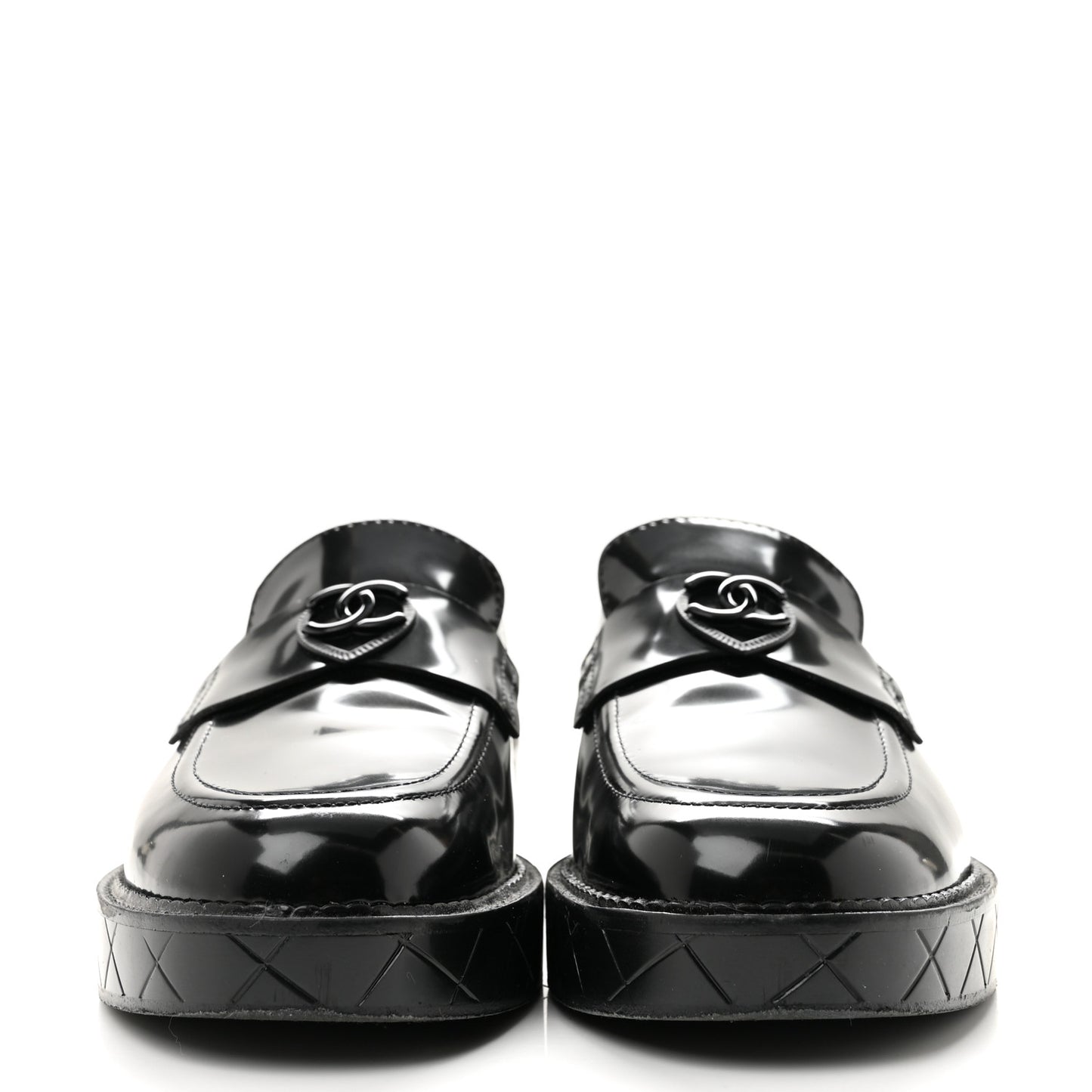 Shiny Calfskin Quilted CC Mocassin Loafers 39 Black