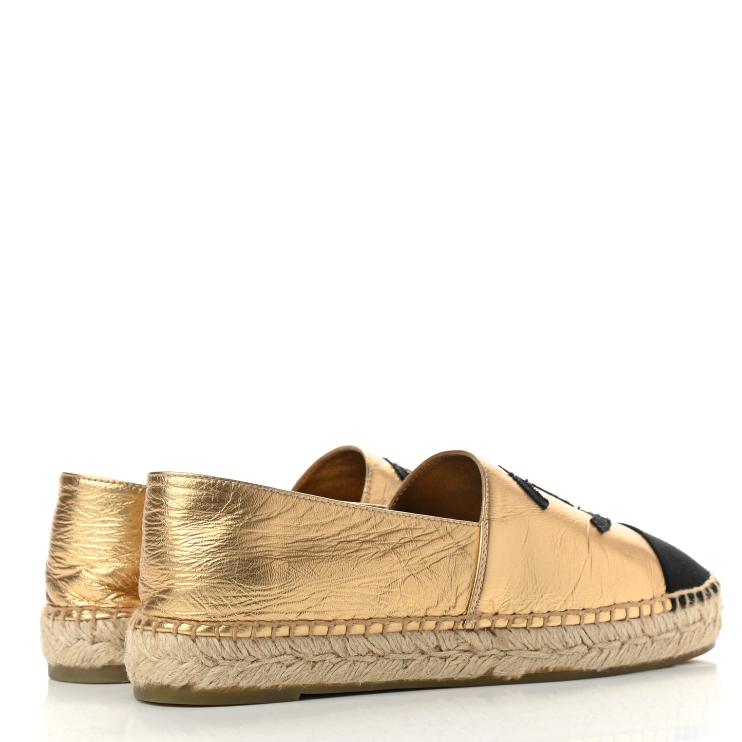 Laminated Lambskin Grosgrain CC Espadrilles 37 Gold Black