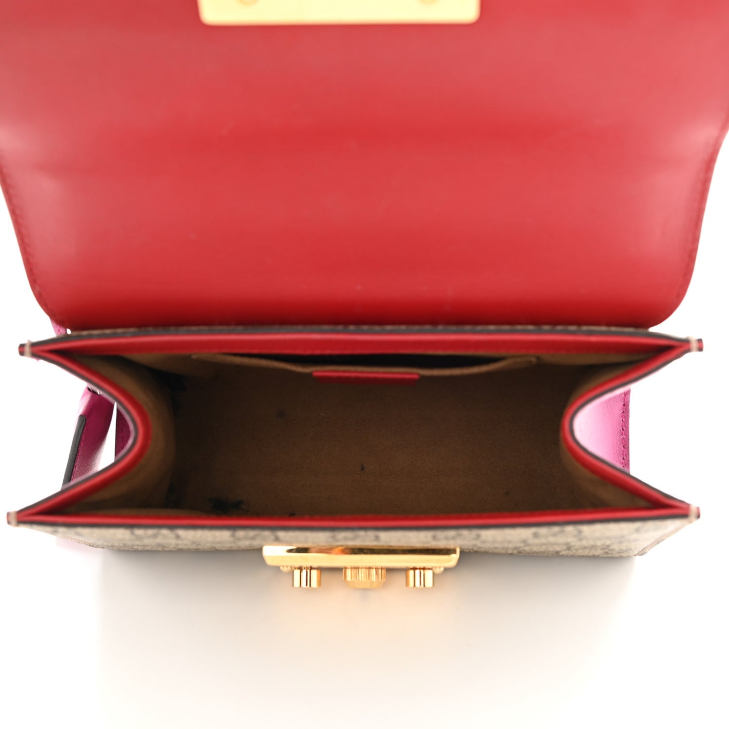 GG Supreme Monogram Calfskin Small Padlock Shoulder Bag Beige Hibiscus Red New Rosette