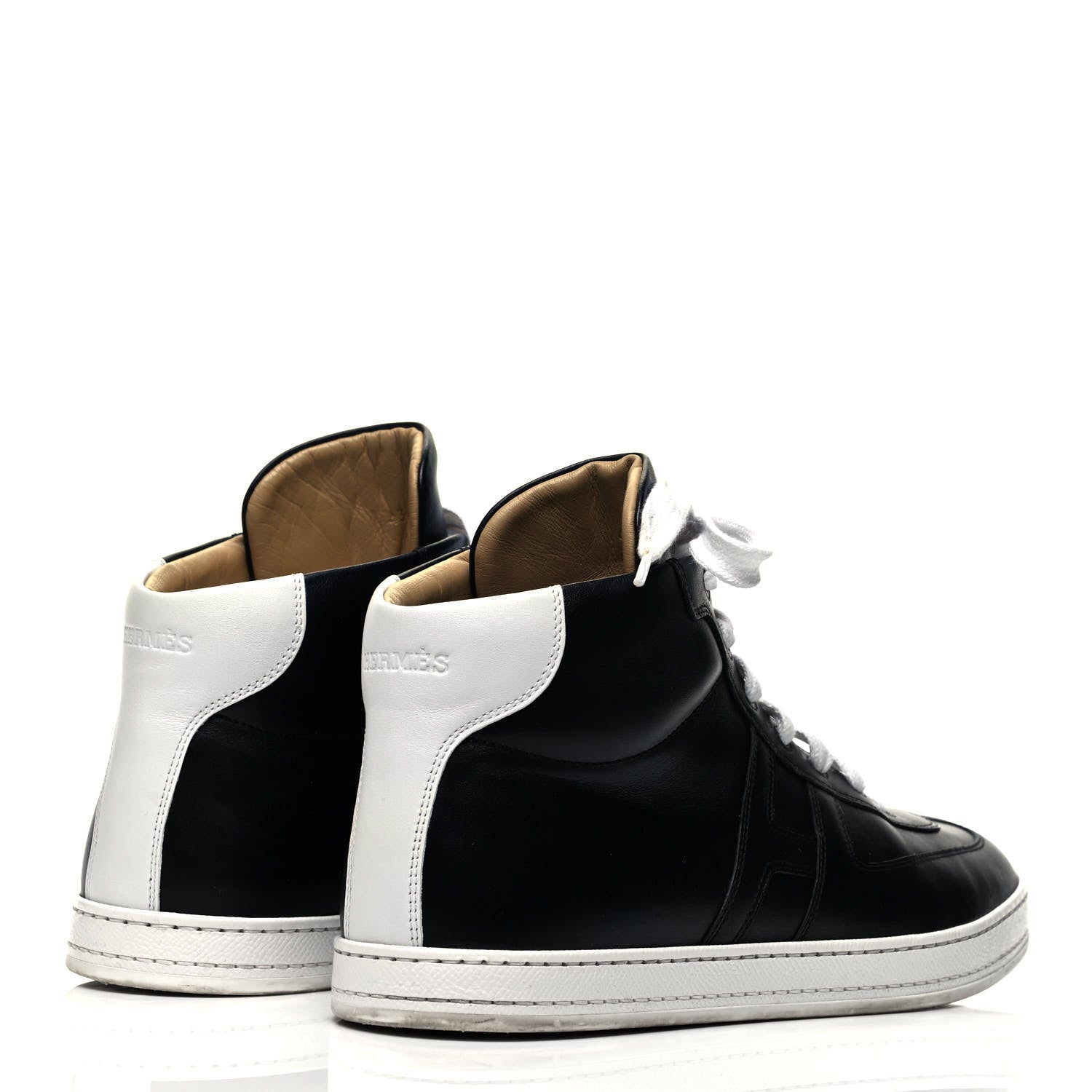 Hermes Calfskin Mens High Top Poker Sneakers 43 Black White 4 of 7