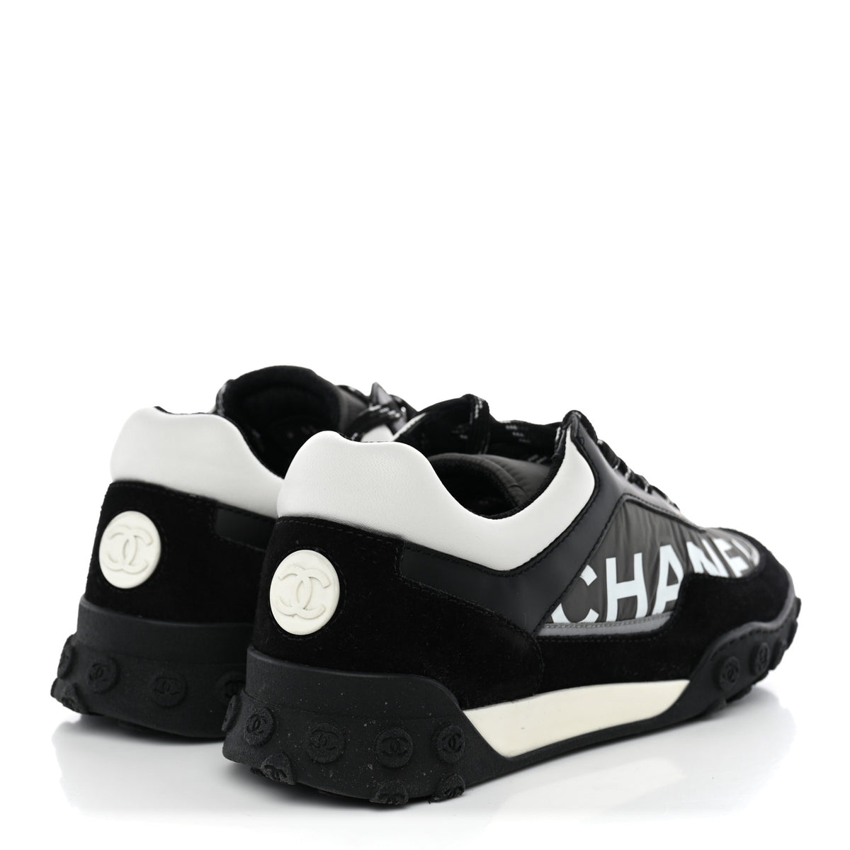 Nylon Calfskin Suede Womens CC Sneakers 38 Black Grey White