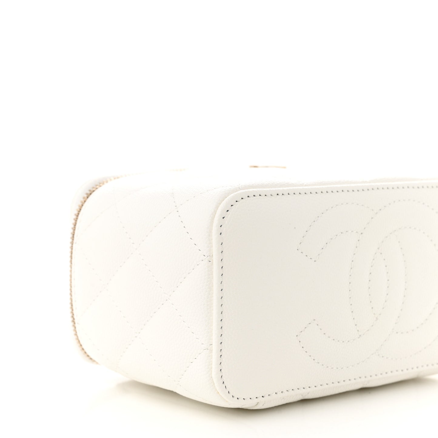 Caviar Quilted Small Vanity Case With Chain White
