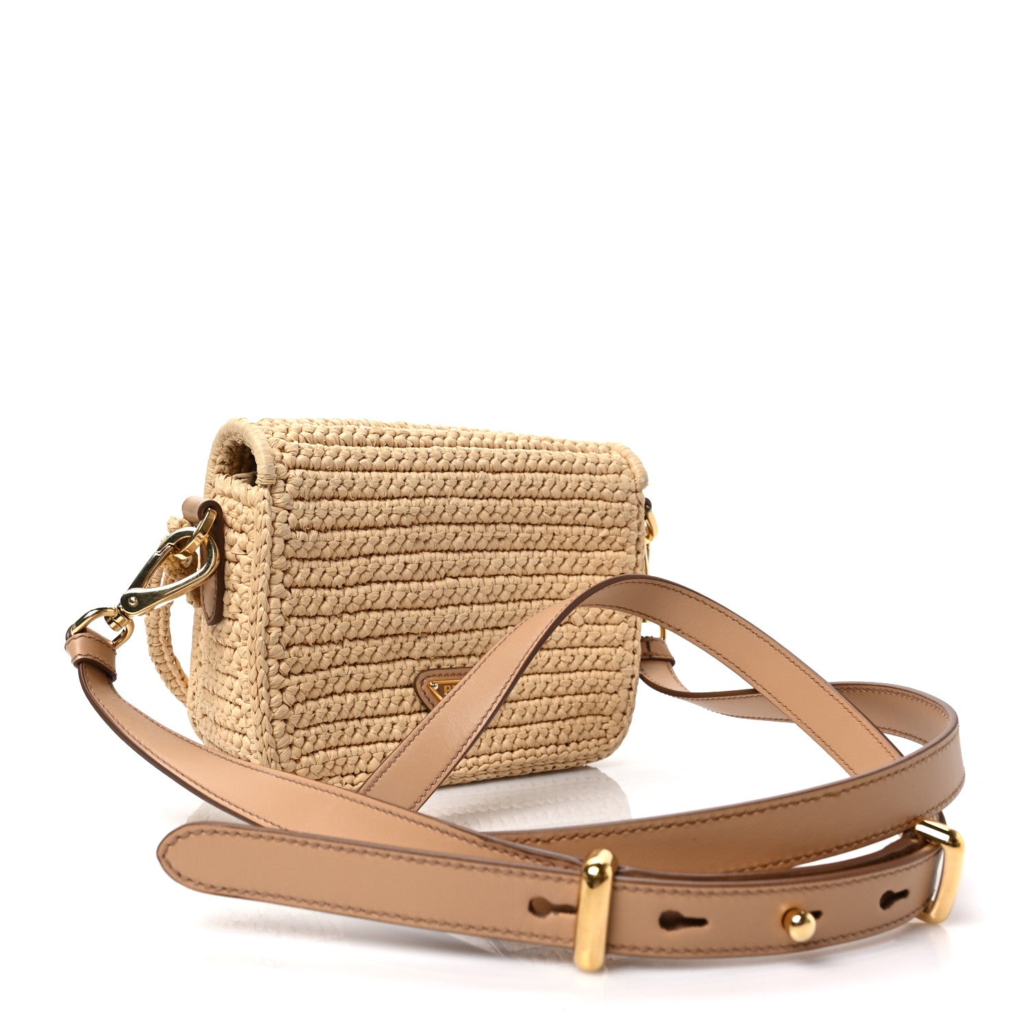 Prada Yarn Raffia Effect Crochet Logo Embroidered Flap Shoulder Bag Naturale 3 of 8