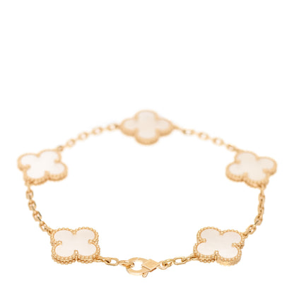 Van Cleef & Arpels 18K Yellow Gold Mother of Pearl 5 Motifs Vintage Alhambra Bracelet 2 of 7