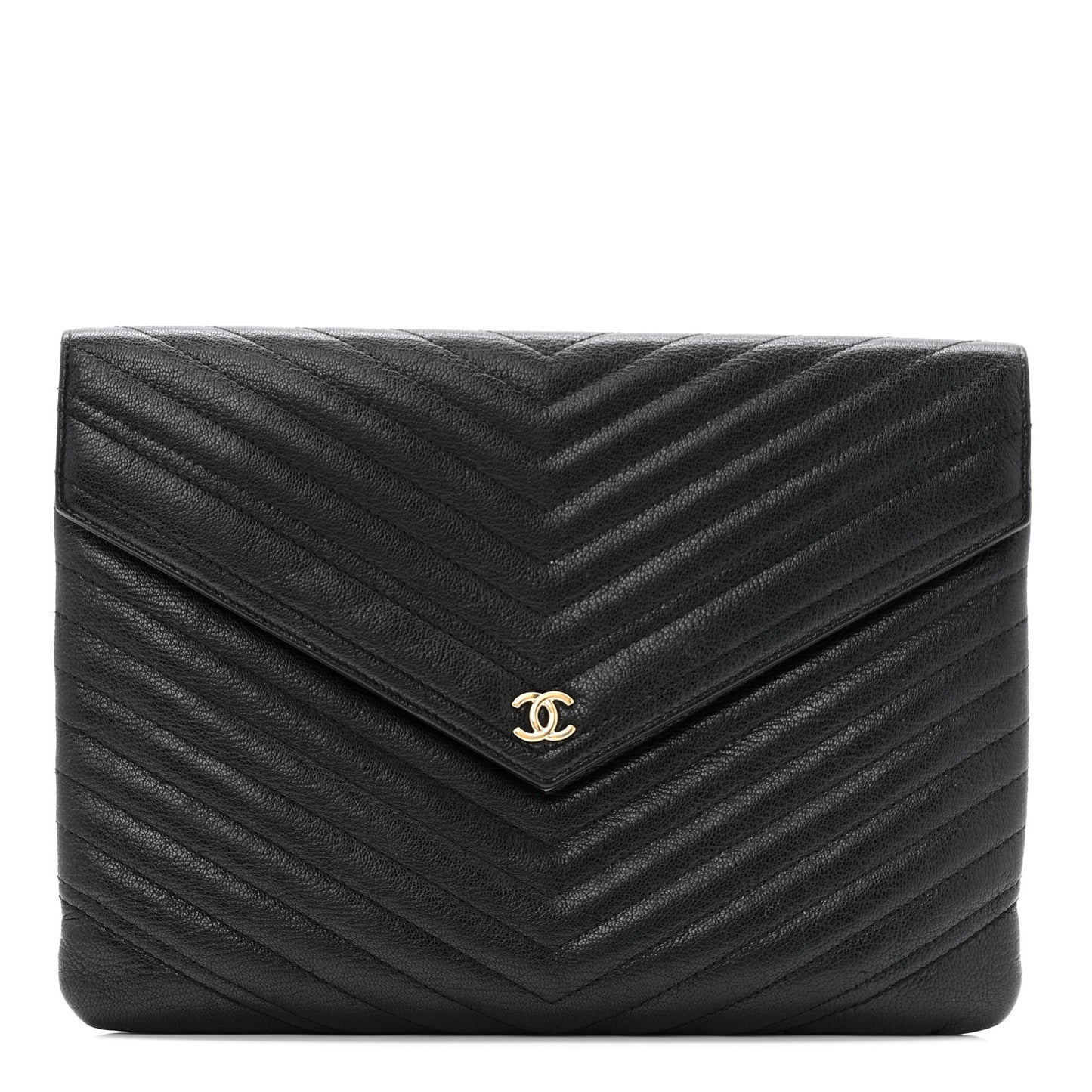 Sheepskin Chevron Quilted Small Envelope Clutch Black