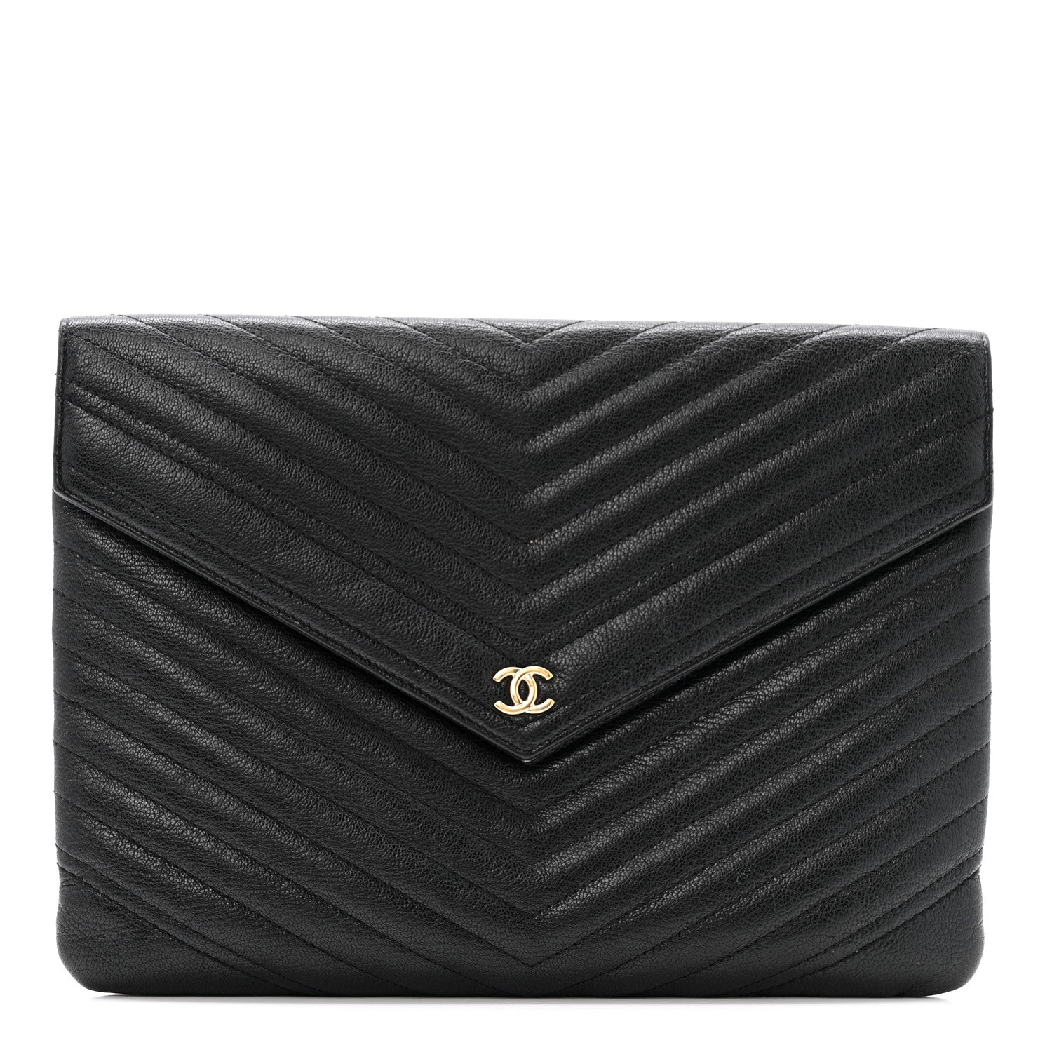 Chanel Sheepskin Chevron Quilted Small Envelope Clutch Black 1 of 11