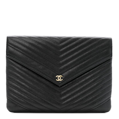 Chanel Sheepskin Chevron Quilted Small Envelope Clutch Black 1 of 11