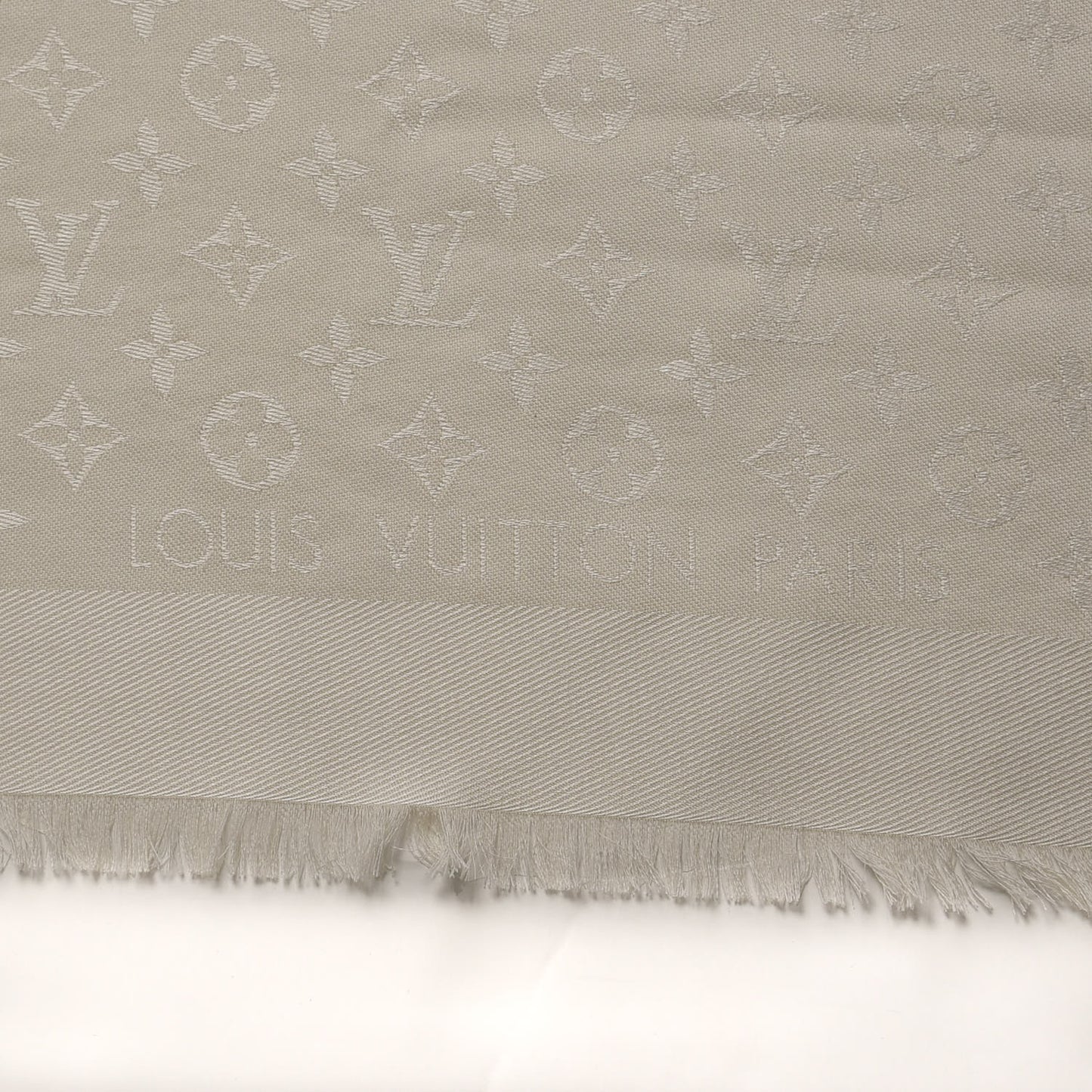 Wool Silk Monogram Shawl White