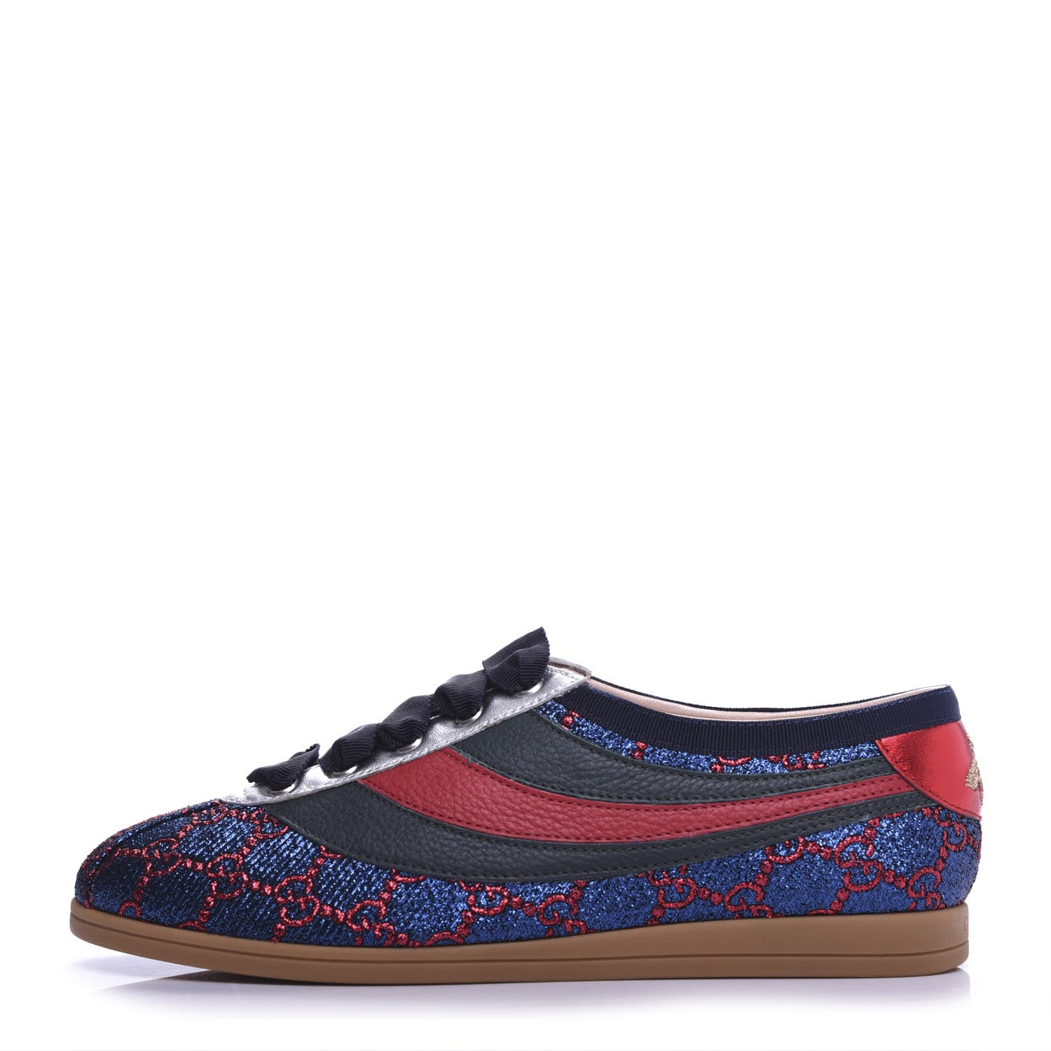 Gucci Lurex Calfskin Web GG Monogram Womens Falacer Sneakers 37 Iridescent Blue Iridescent Red Silver 1 of 11