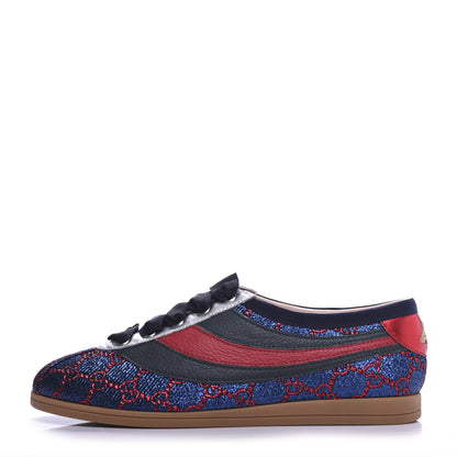 Gucci Lurex Calfskin Web GG Monogram Womens Falacer Sneakers 37 Iridescent Blue Iridescent Red Silver 1 of 11