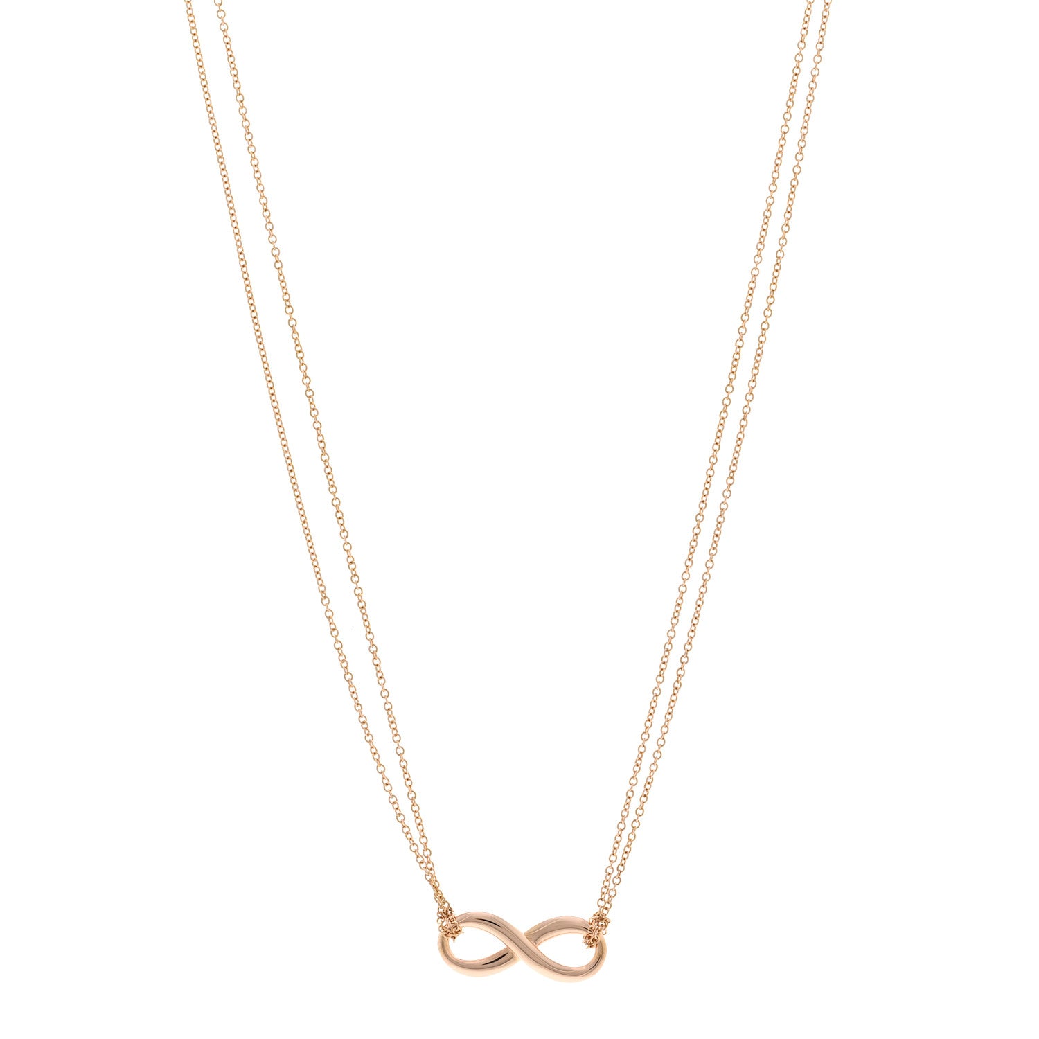 Tiffany 18K Rose Gold Infinity Double Chain Pendant Necklace 1 of 5