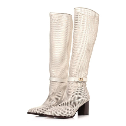 Christian Dior Empriente Mesh Montaigne Knee Boots 37.5 Off White 3 of 7