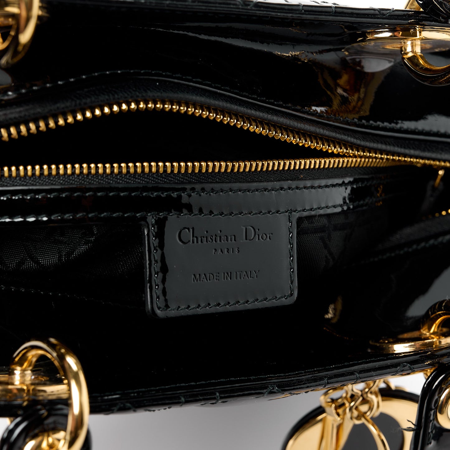 CHRISTIAN DIOR Patent Cannage Large Lady Dior Black