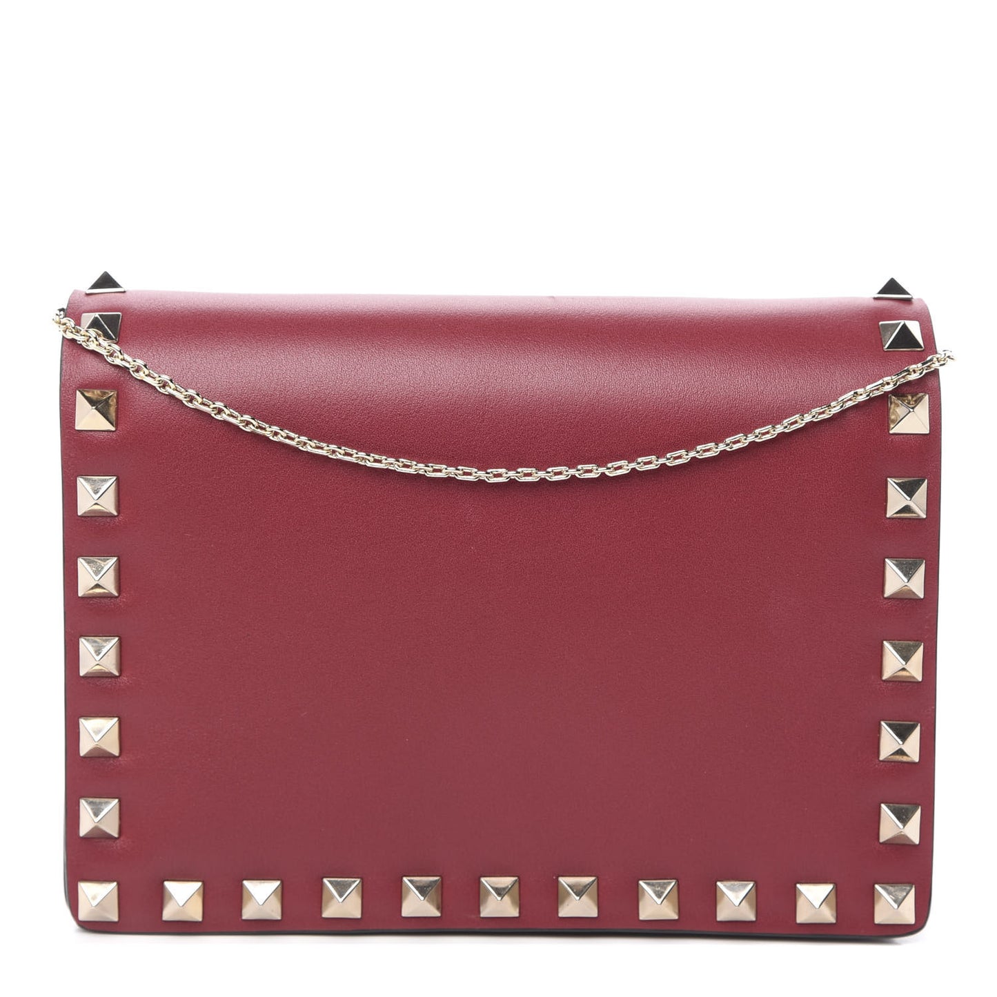 Calfskin Rockstud Wallet on Chain Red