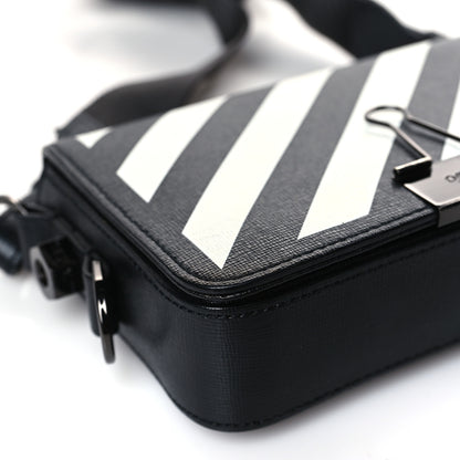 Off-White Saffiano Striped Mini Diag Binder Clip Bag Black White 7 of 8