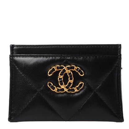 Chanel Shiny Goatskin Quilted Chanel 19 Card Holder Black 1 of 8