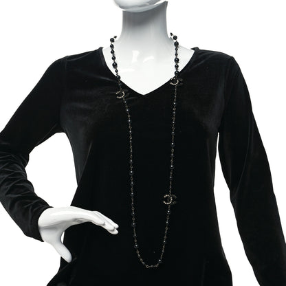 Chanel Pearl Beaded Crystal CC Long Necklace Black 2 of 5