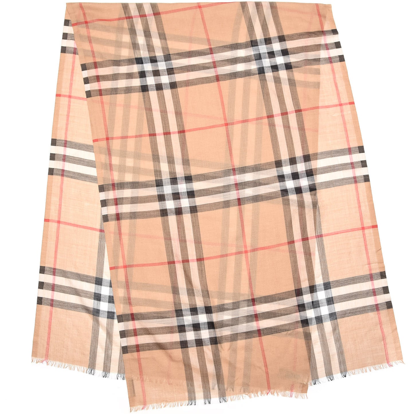 Wool Silk House Check Lightweight Scarf Camel