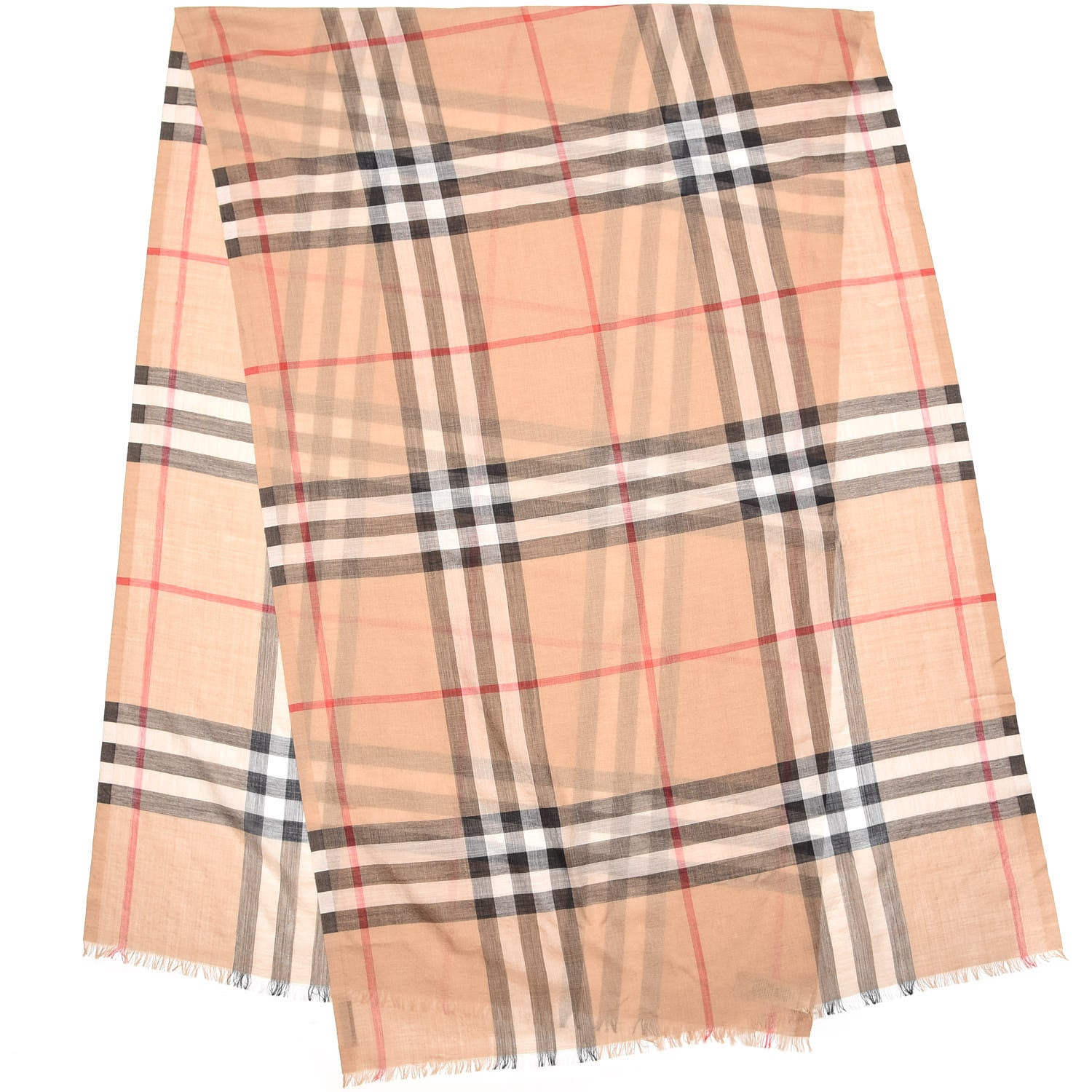 Burberry Wool Silk House Check Lightweight Scarf Camel 3 of 5