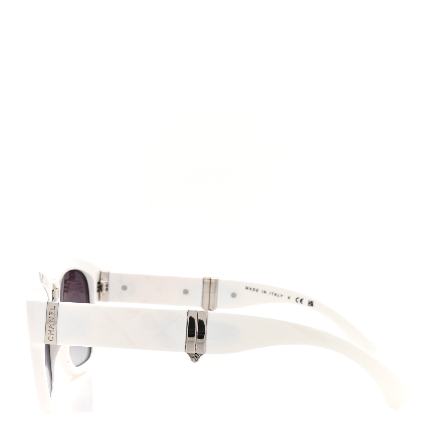 Chanel Acetate Metal Crystal Square Folding Sunglasses 6055-B White 3 of 8