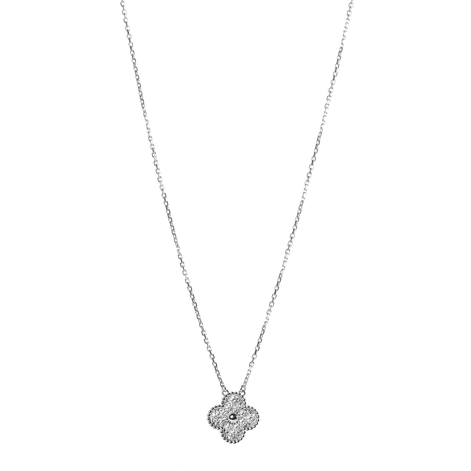 Van Cleef & Arpels 18K White Gold Diamond Vintage Alhambra Pendant Necklace 1 of 8