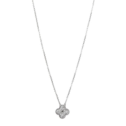 Van Cleef & Arpels 18K White Gold Diamond Vintage Alhambra Pendant Necklace 1 of 8
