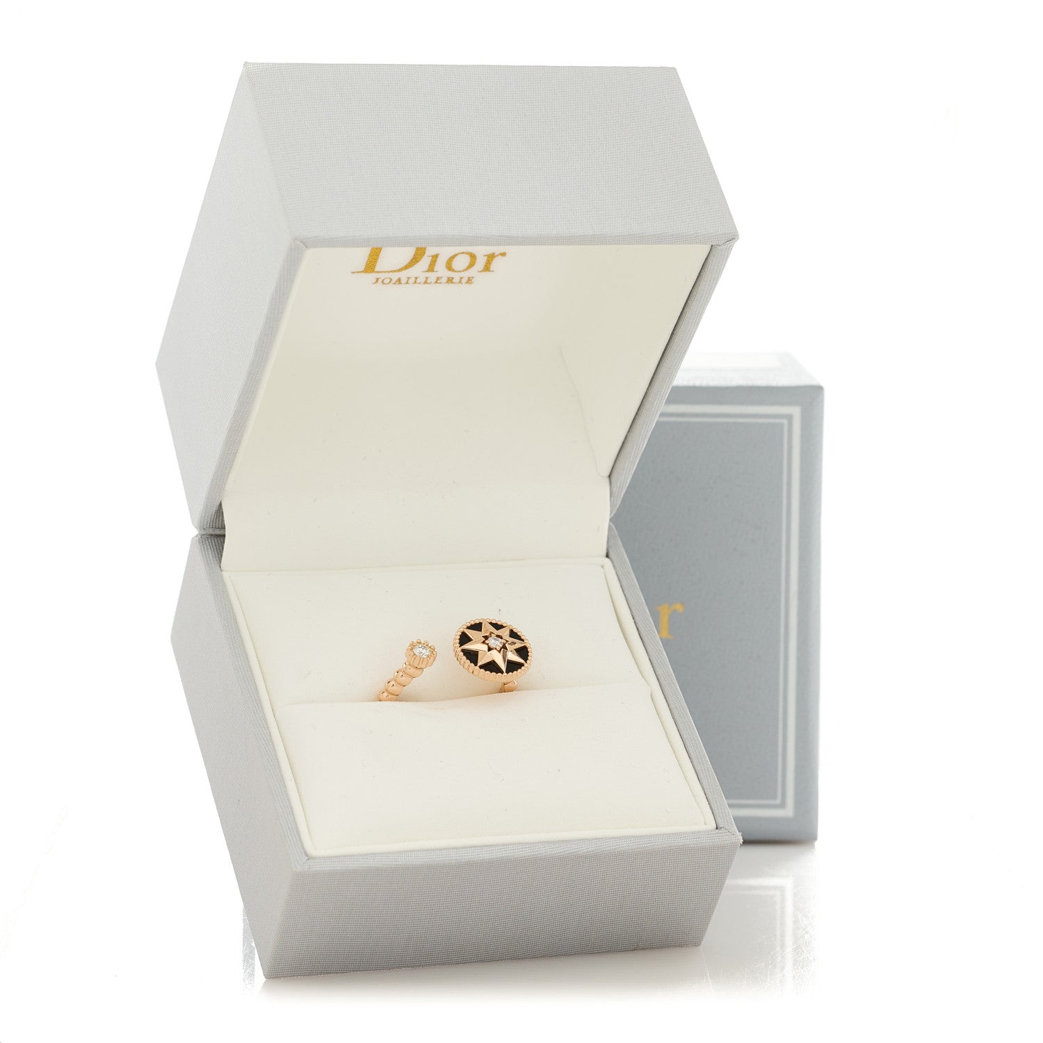 Christian Dior 18K Rose Gold Diamond Black Onyx Rose Des Vents Ring 52 6 6 of 6