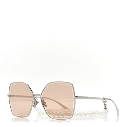 Chanel Butterfly Removable Pearl Chain Sunglasses 4262 Silver Brown 1 of 8