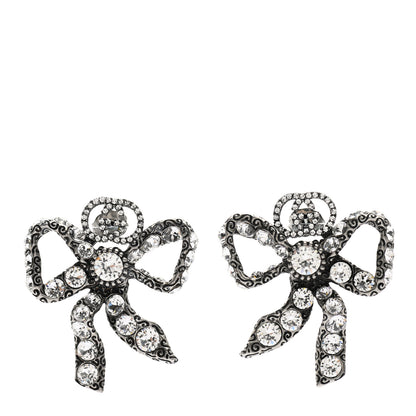 Gucci Metal Crystal Bow Earrings Silver 1 of 4