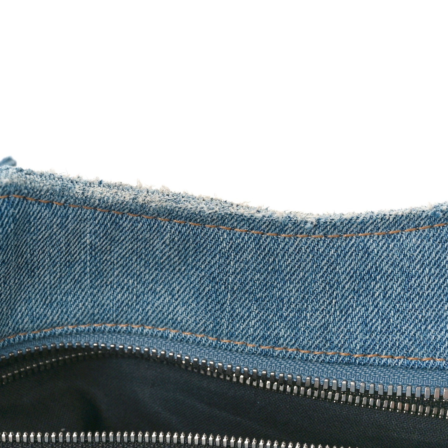 Washed Frayed Denim Crystal Neo Cagole City Handbag Blue