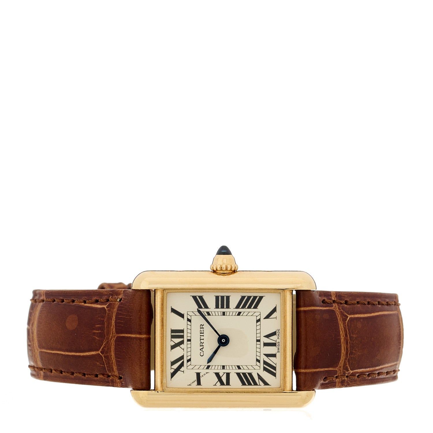 Cartier 18K Yellow Gold Alligator 22mm Tank Louis Quartz Watch Brown 2 of 4