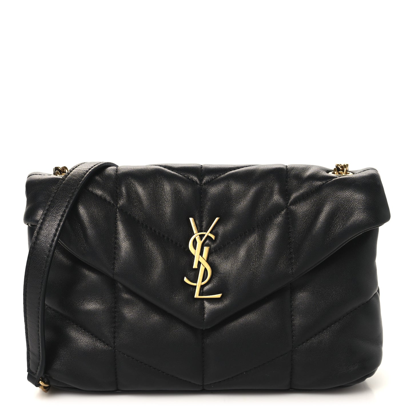 Lambskin Quilted Toy Loulou Puffer Monogram Chain Satchel Black