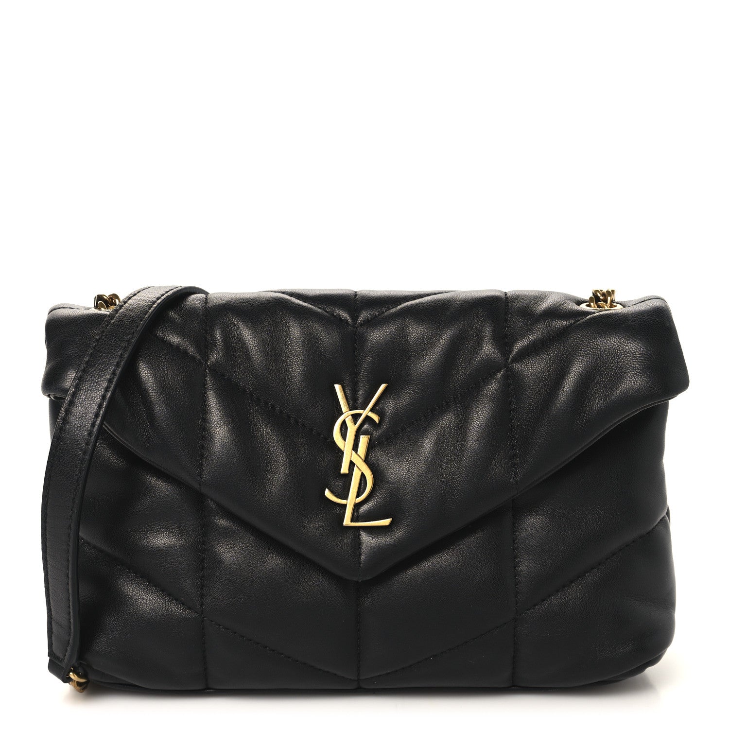 Saint Laurent Lambskin Quilted Toy Loulou Puffer Monogram Chain Satchel Black 1 of 12