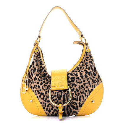 Dolce & Gabbana Calfskin Canvas Leopard Print Animalier Shoulder Bag Yellow 1 of 23