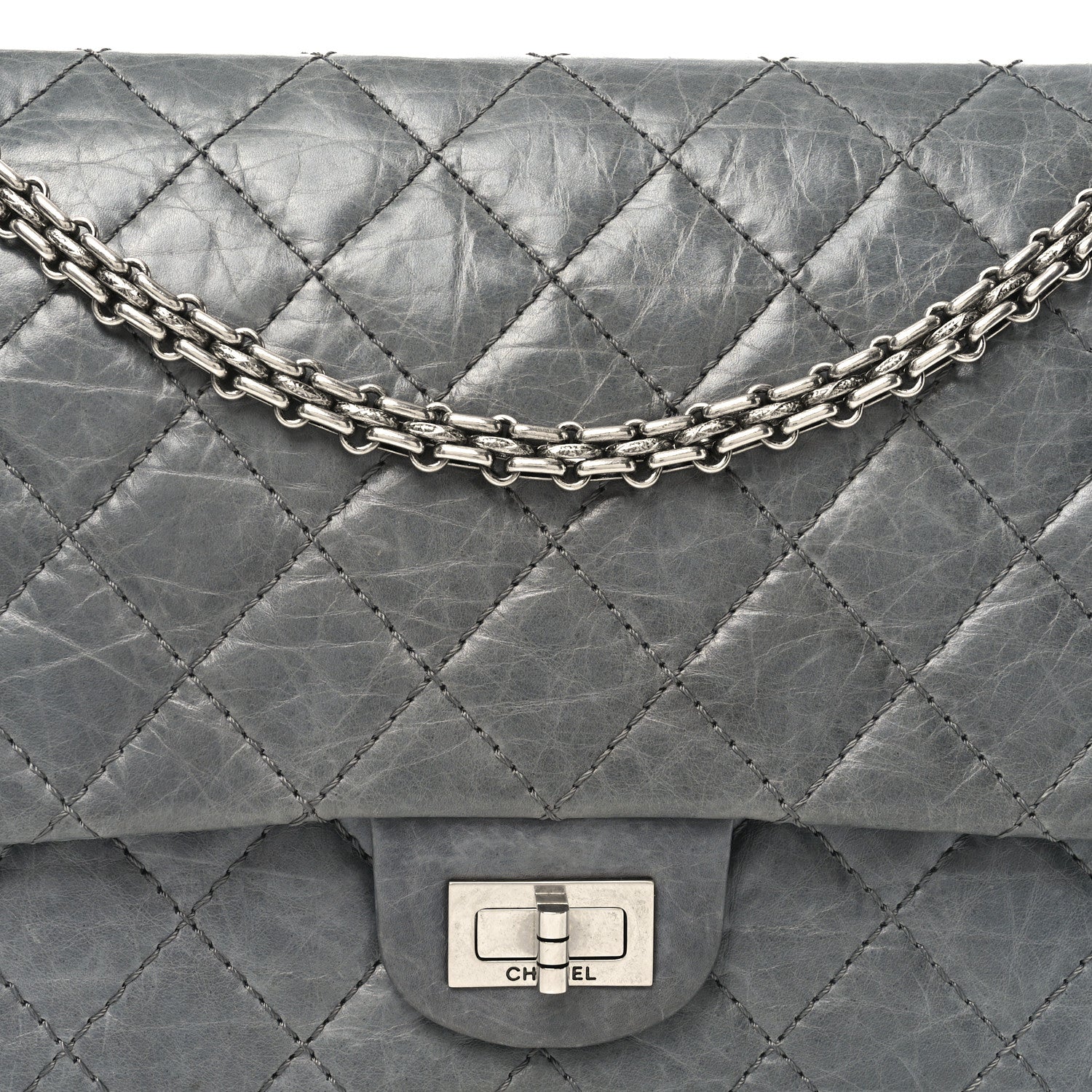 Chanel Aged Calfskin Quilted 50th Anniversary 2.55 Reissue Flap 226 Grey 8 of 10