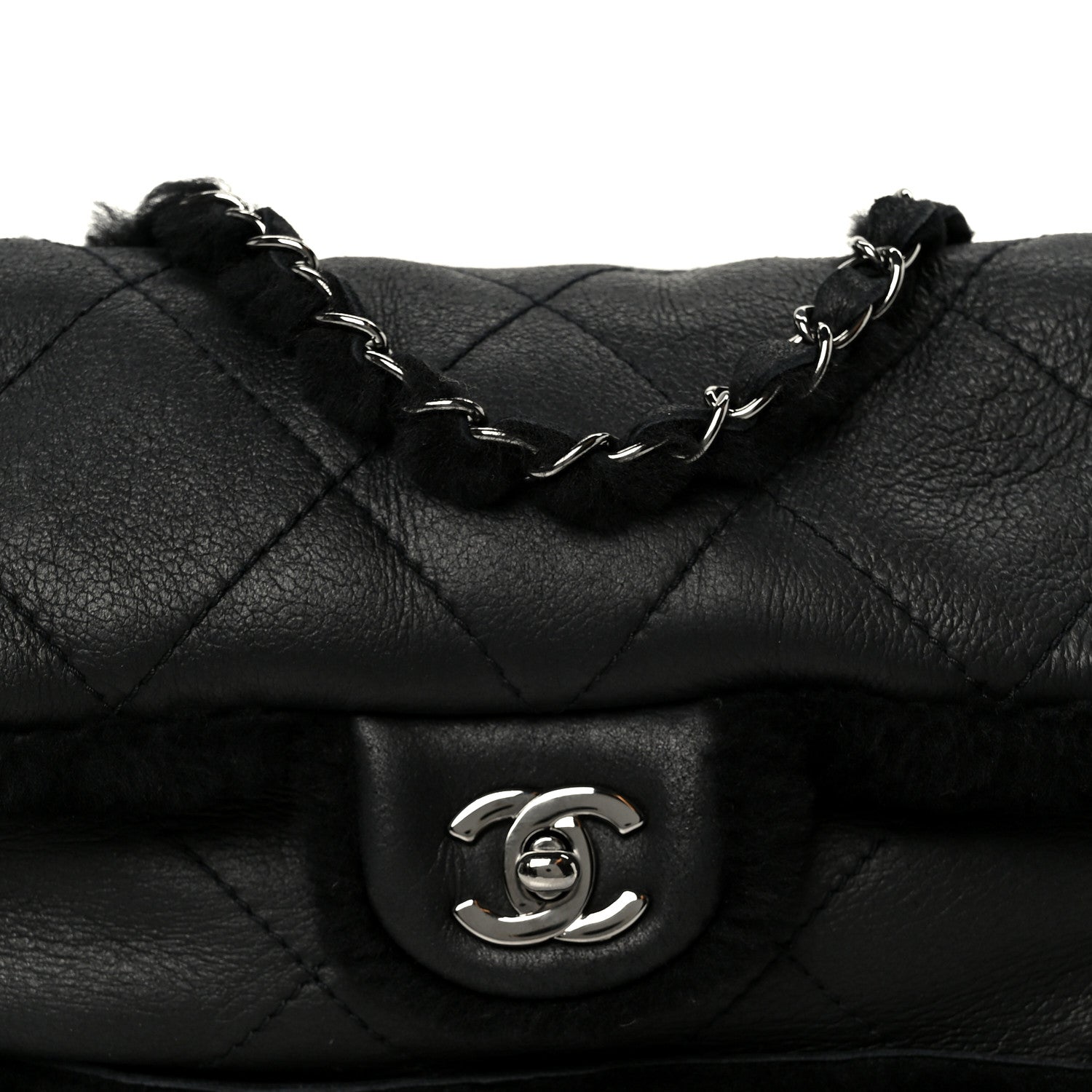 Chanel Shearling Quilted Medium Single Flap Black 1871113