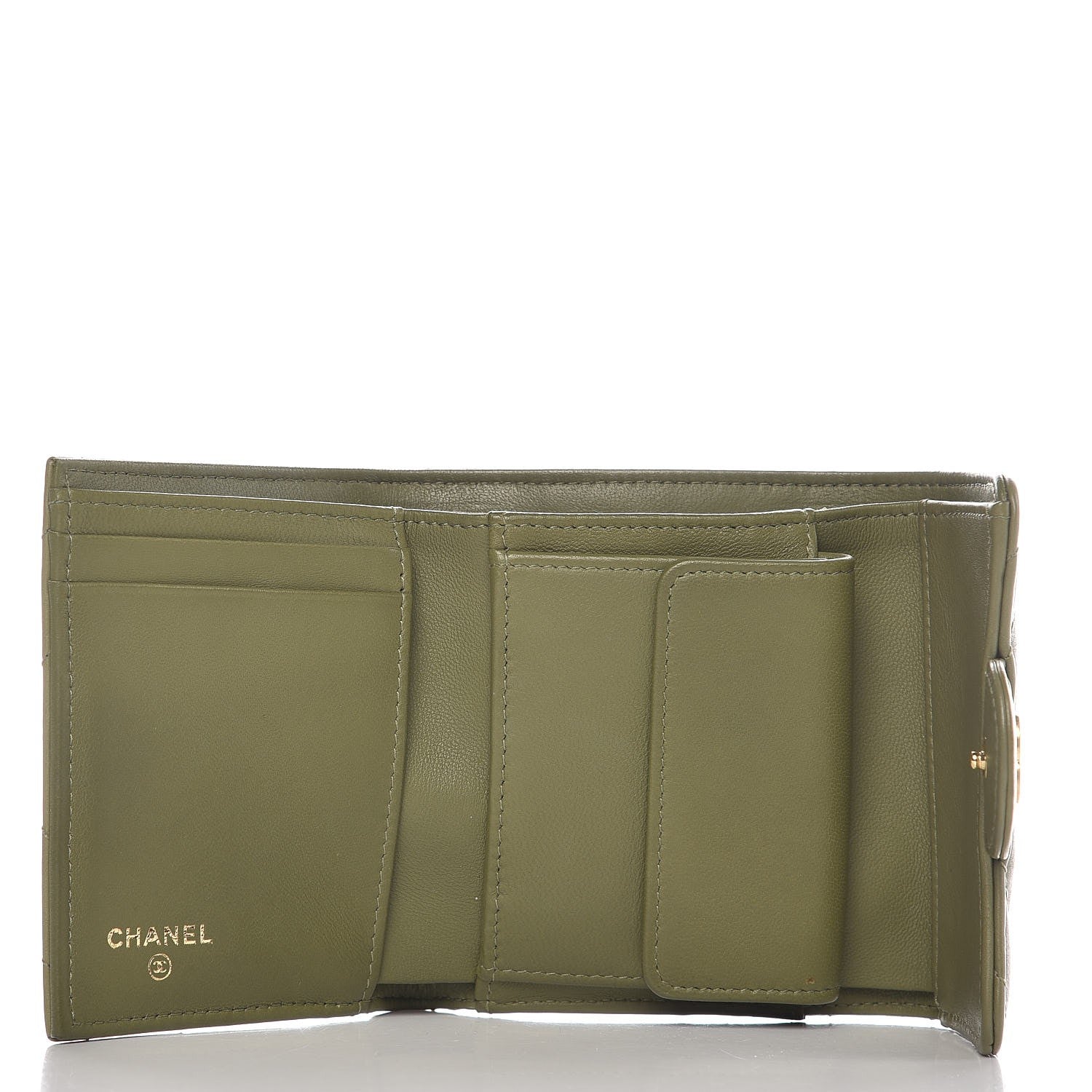 Chanel Calfskin Chevron Quilted Compact Flap Wallet Khaki 5 of 8