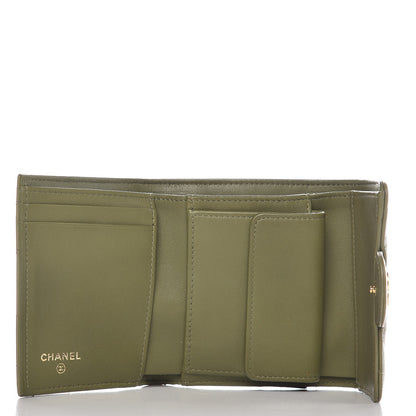 Chanel Calfskin Chevron Quilted Compact Flap Wallet Khaki 5 of 8