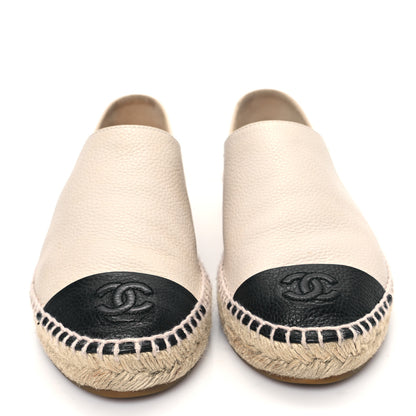 Chanel Grained Calfskin CC Espadrilles 38 Beige Black 2 of 7