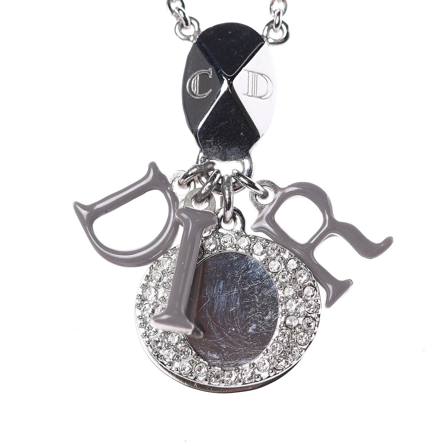 Metal Crystal Logo Necklace Silver