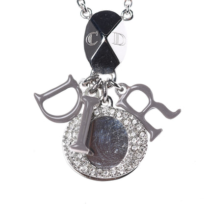 Christian Dior Metal Crystal Logo Necklace Silver 6 of 6