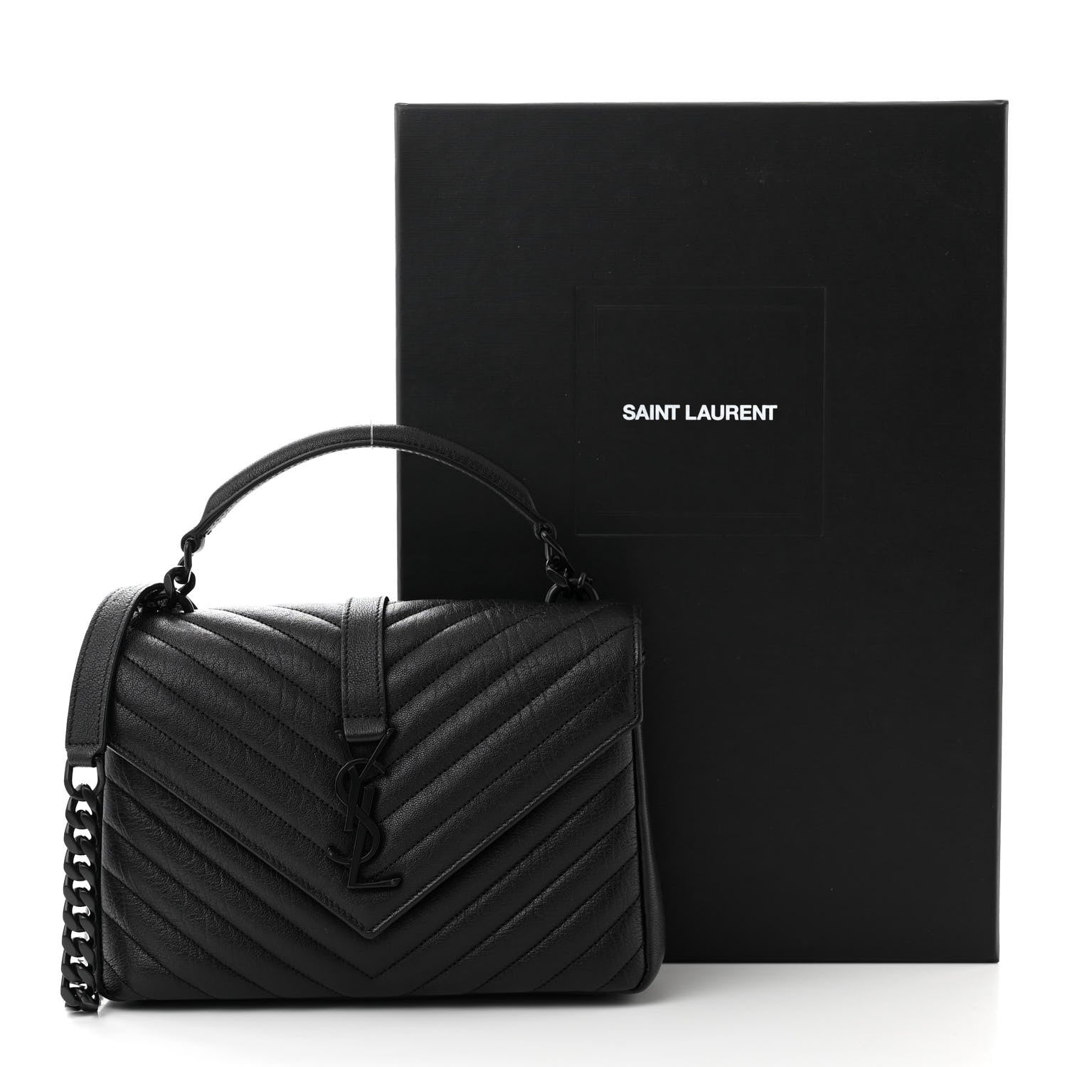 Saint Laurent Sheepskin Matelasse Chevron Monogram Monochrome Medium College Bag Black 11 of 11