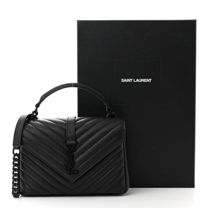 Saint Laurent Sheepskin Matelasse Chevron Monogram Monochrome Medium College Bag Black 11 of 11