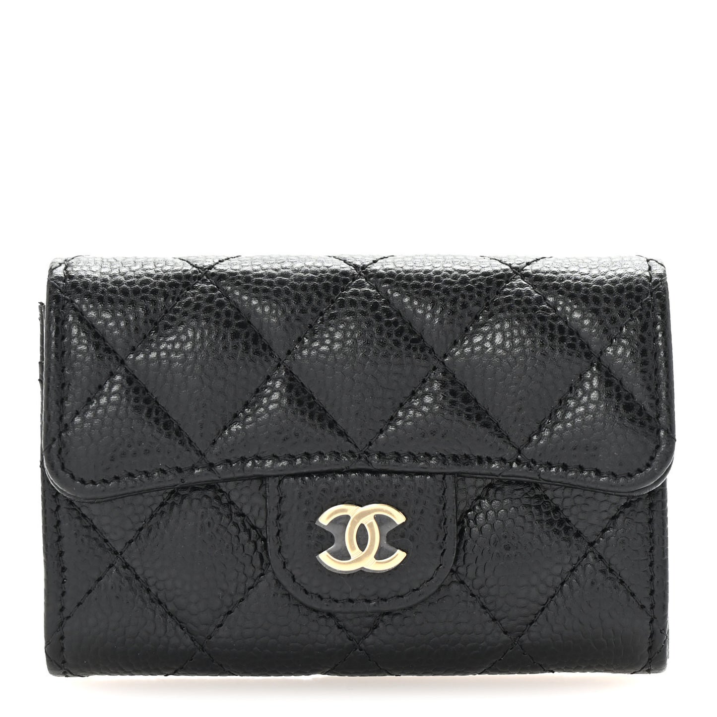 Caviar Quilted Flap Card Holder Wallet Black