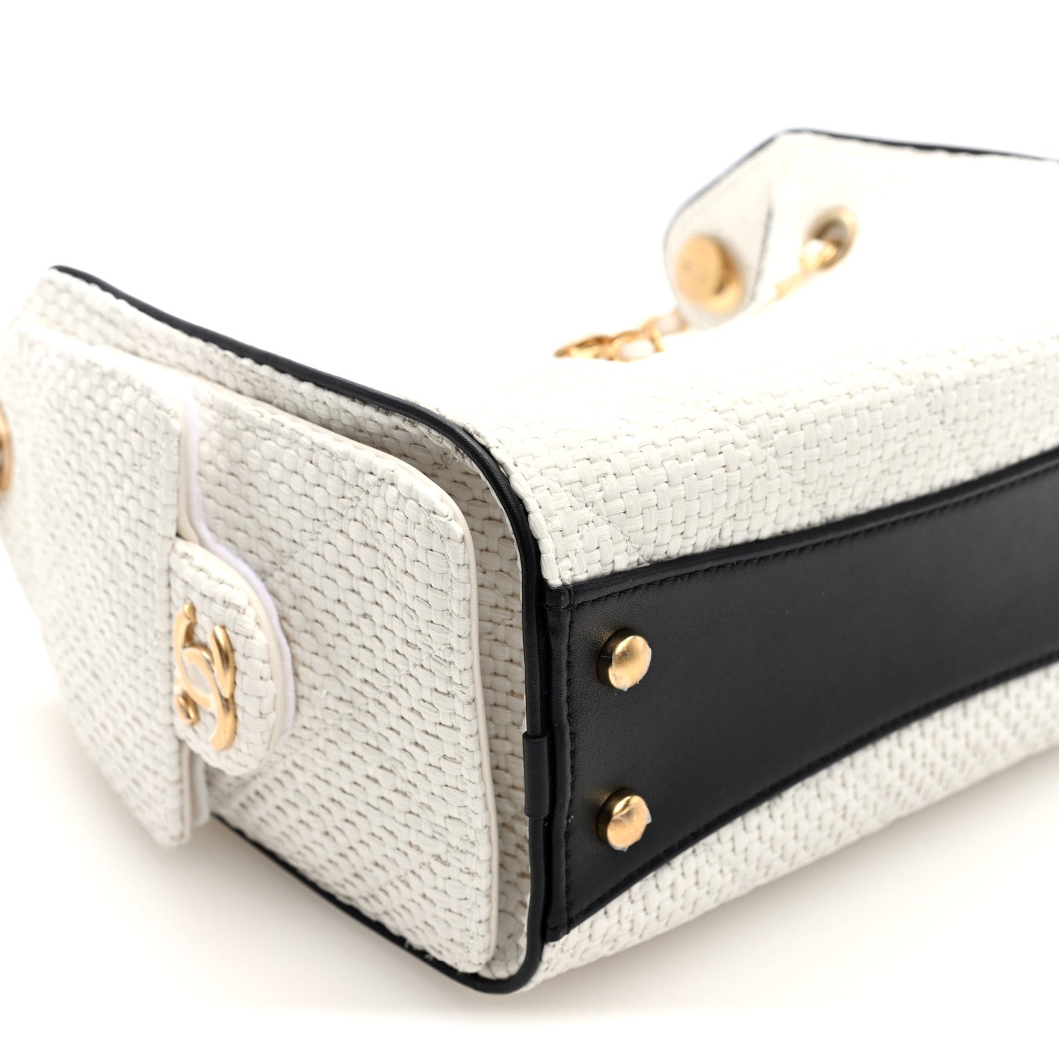 Chanel Braided Raffia Calfskin Mini Chanel 25 Handbag White Black 8 of 9
