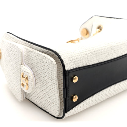 Chanel Braided Raffia Calfskin Mini Chanel 25 Handbag White Black 8 of 9
