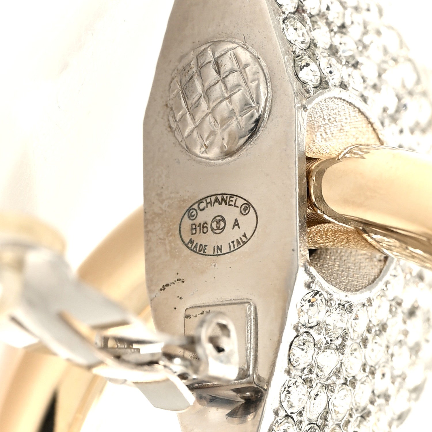Chanel Baguette Crystal Hoop Clip On Earrings Gold 3 of 5